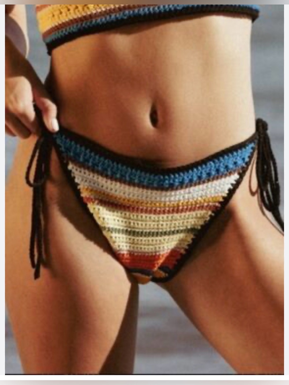 NWT GANNI Crochet Stripe Tie-Side Bikini Bottom - Multicolor
